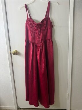 Elegant Wine Red Satin Midi Dress